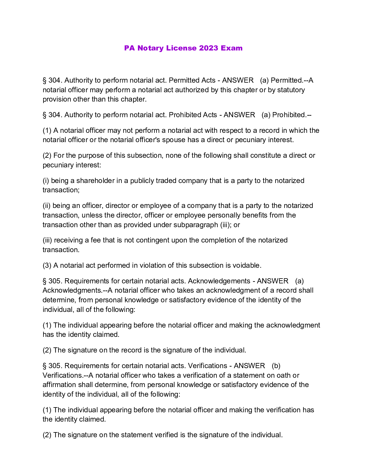 PA Notary License 2023 Exam Browsegrades